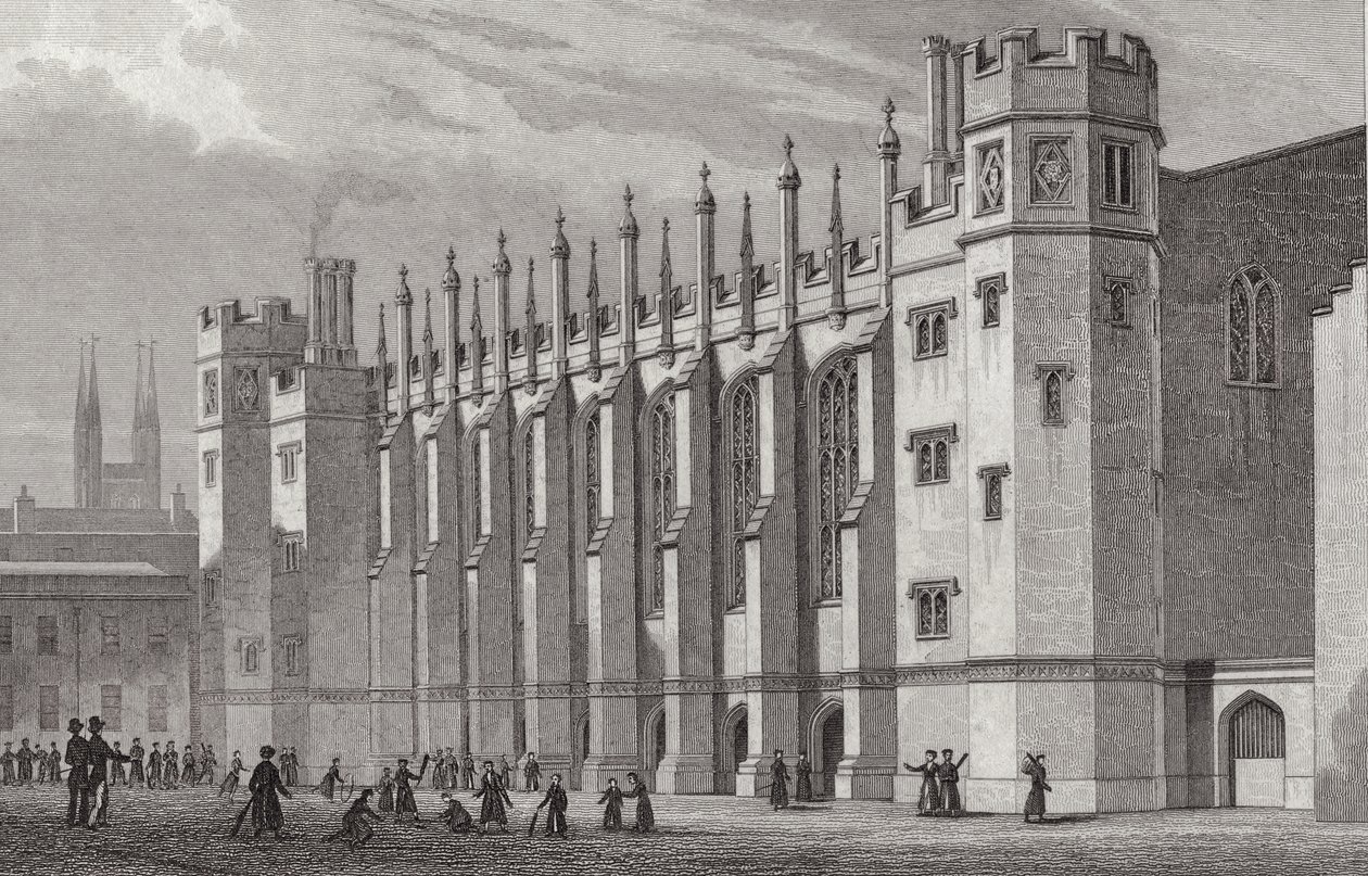 The New Hall, Christs Hospital, 1828 af Thomas Hosmer after Shepherd