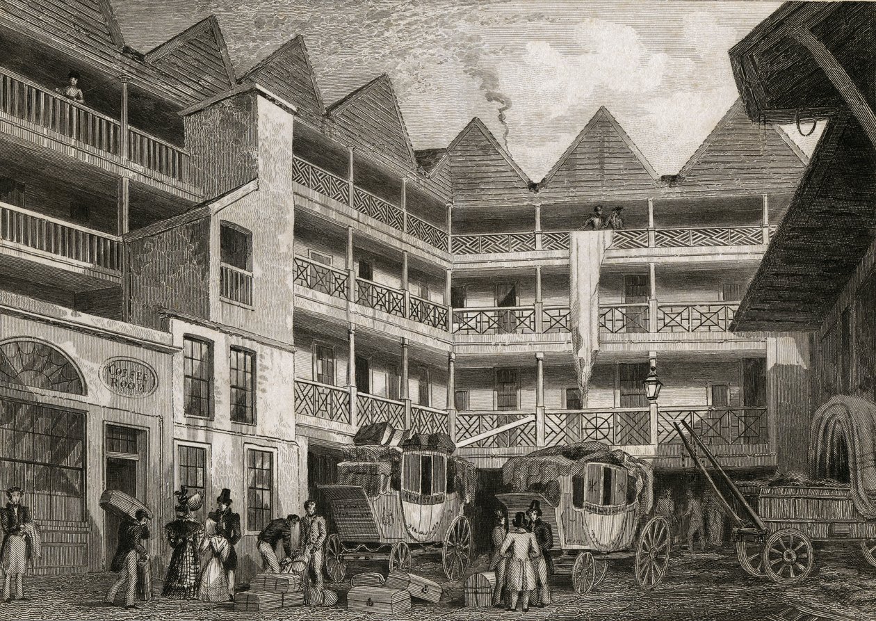 The Old Bull and Mouth Inn, St Martins-le-Grand, 1831 af Thomas Hosmer after Shepherd