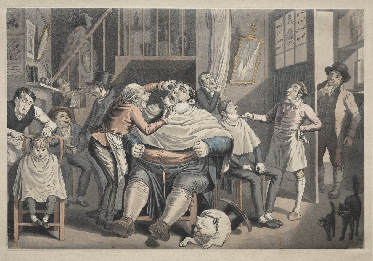 En frisørbutik af after Thomas Rowlandson