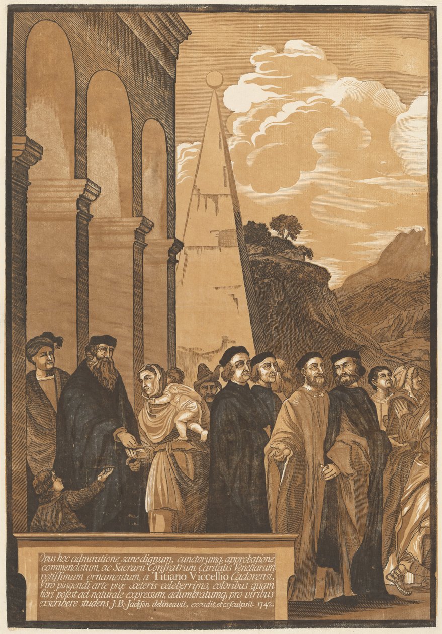 Præsentation af jomfruen i templet (venstre panel) af after Titian John Baptist Jackson