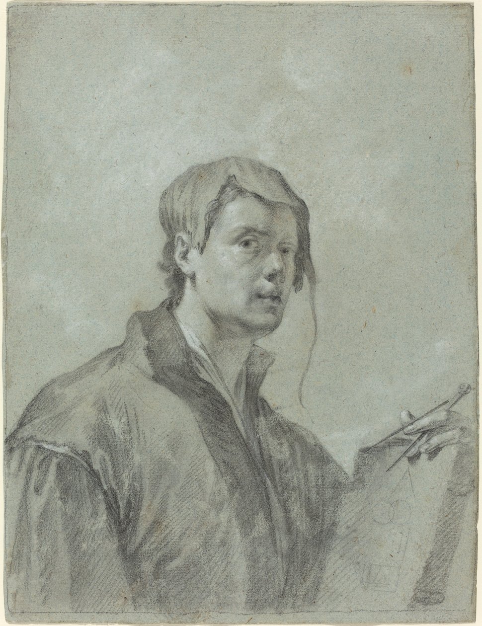 En kunstner, der holder en bog og kompas af after Willem Drost