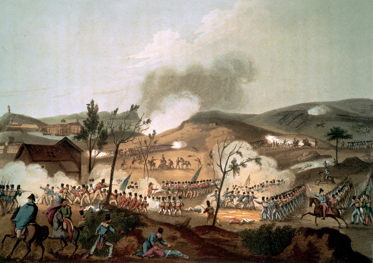Slaget ved Corunna, 17. januar 1809 (farvet akvatint) af after William Heath