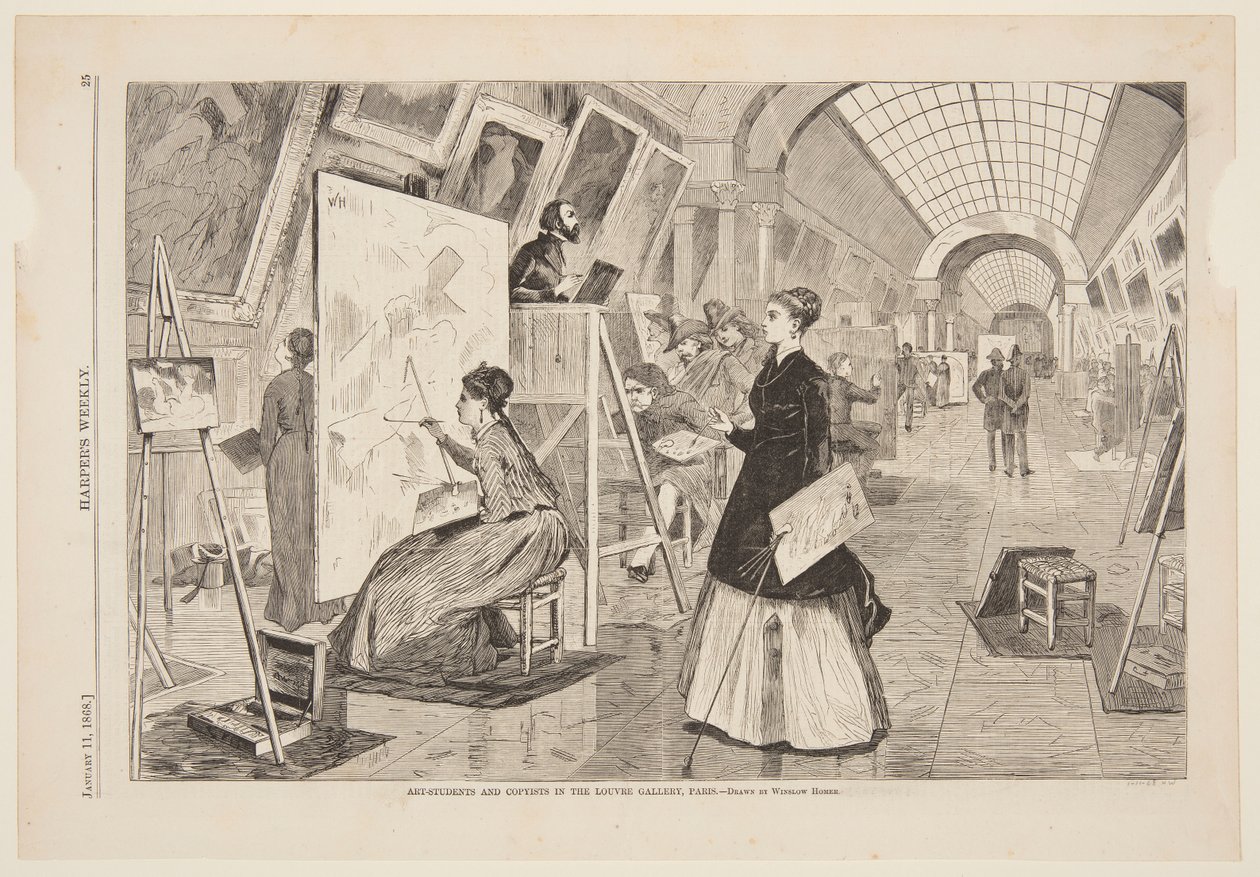 "Kunst - studerende og kopiister i Louvre-galleriet, Paris" af after Winslow Homer