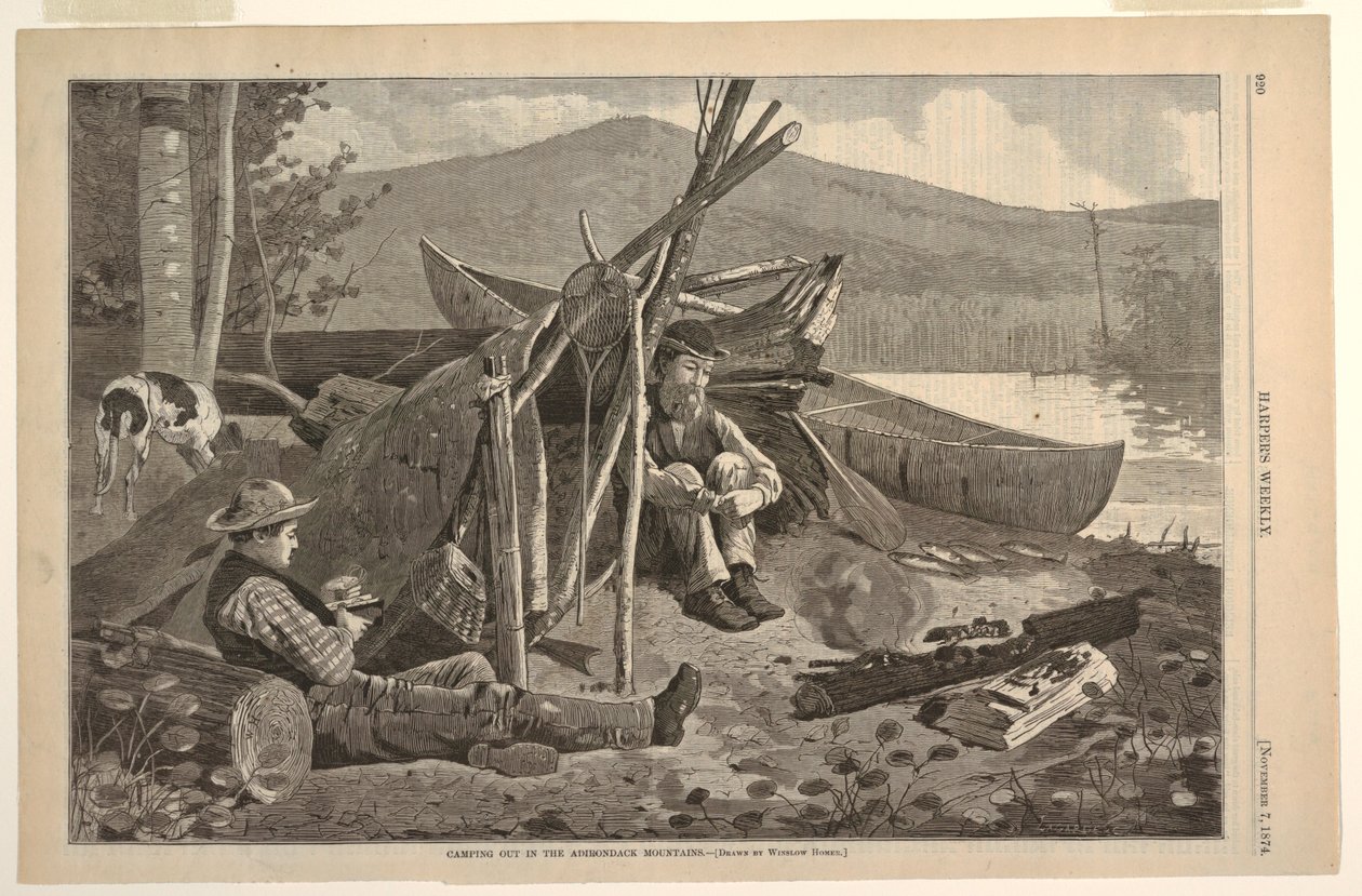 Camping ude i Adirondack-bjergene af after Winslow Homer