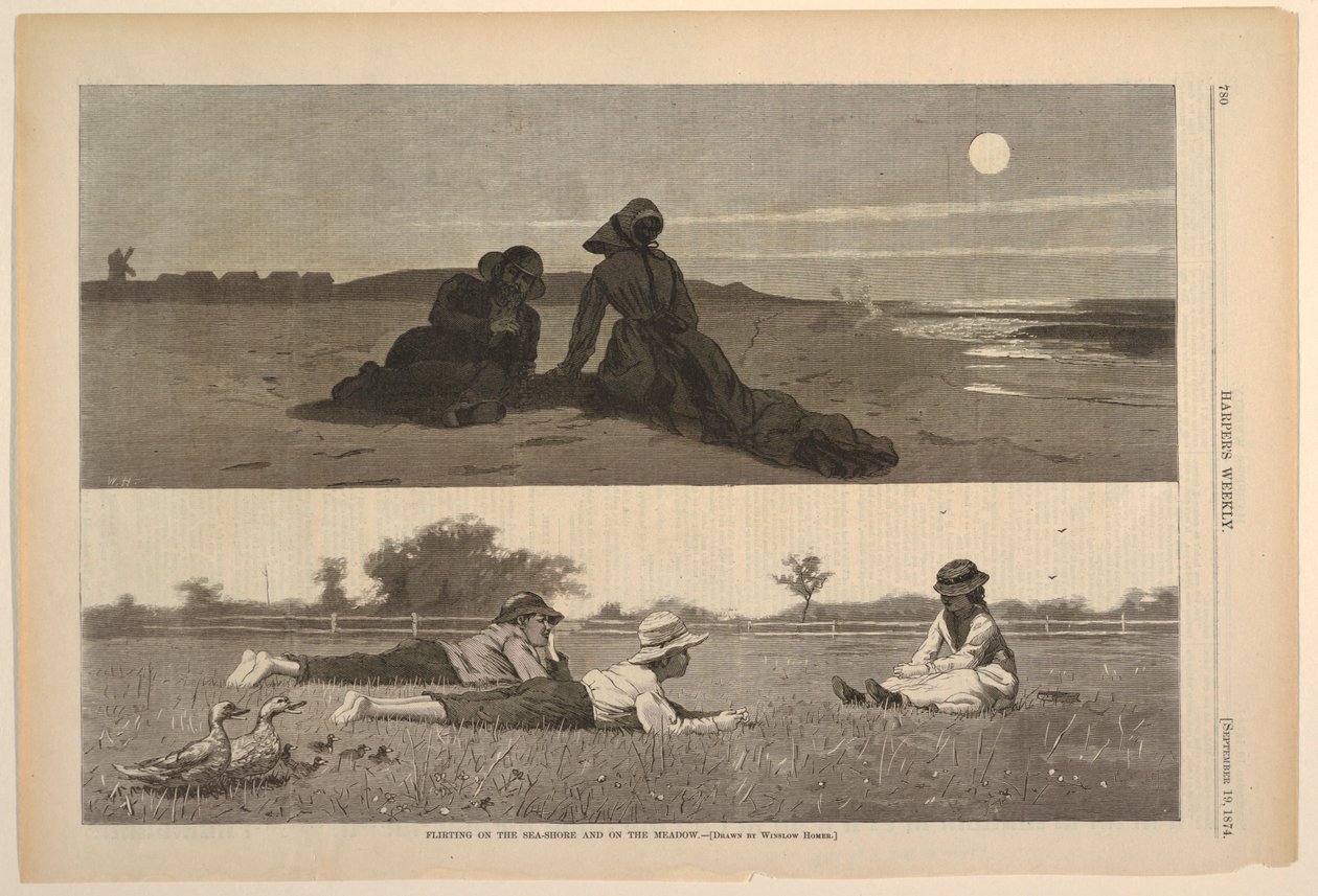 Flirte på havkysten og på engen af after Winslow Homer