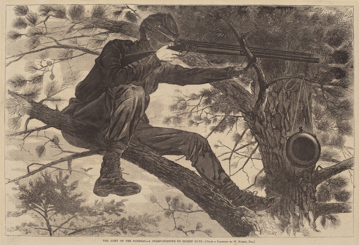 The Army of the Potomac - En skarpskyder på vagttjeneste af after Winslow Homer