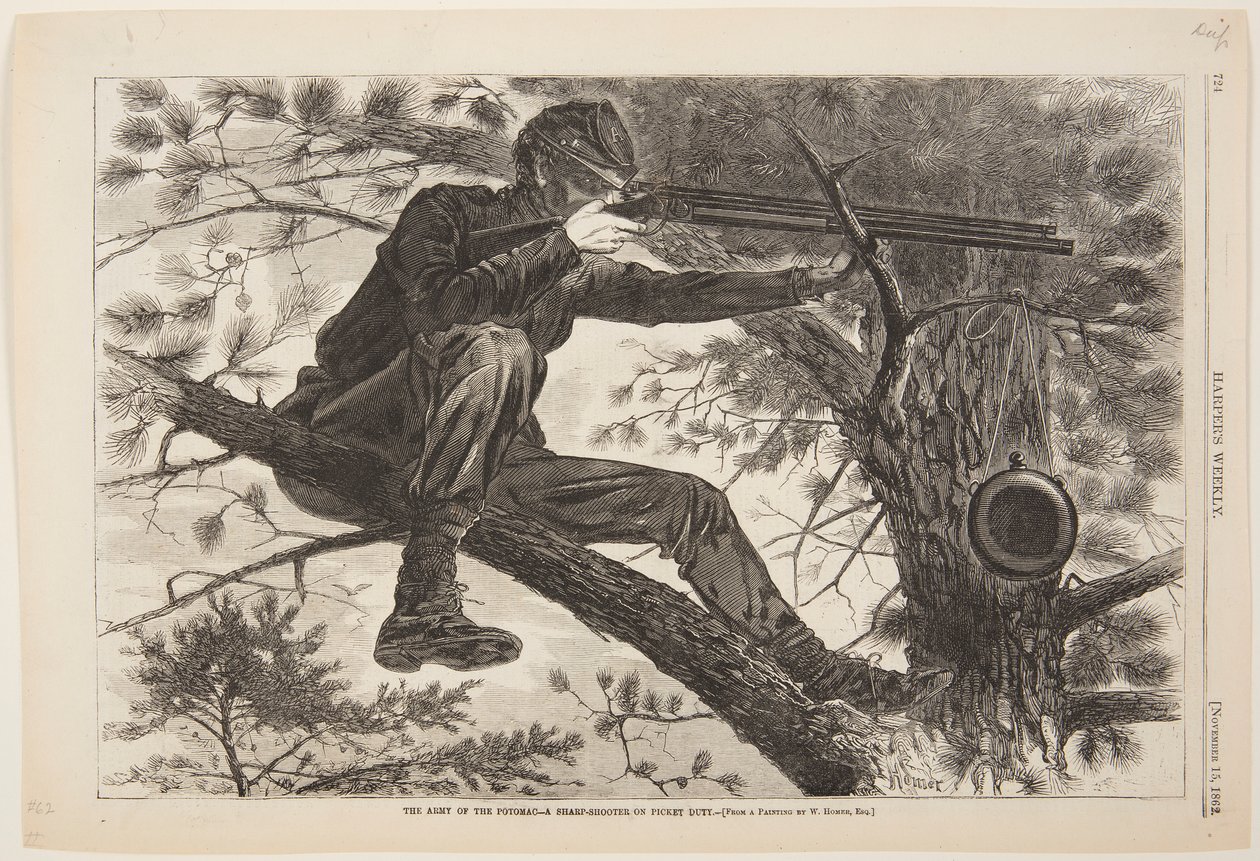 The Army of the Potomac - En skarpskyder på vagttjeneste af after Winslow Homer