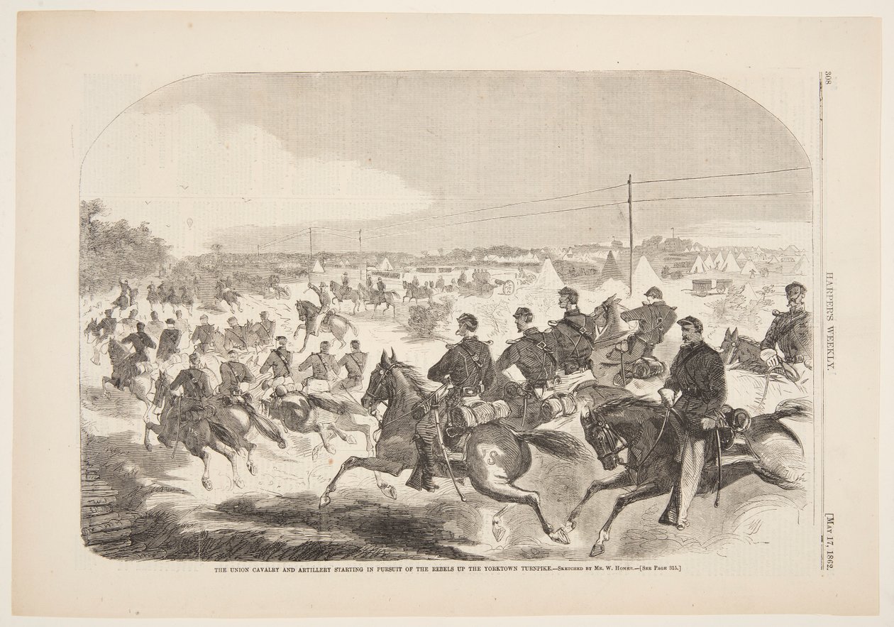 Unionens kavaleri og artilleri starter i jagten på oprørerne op ad Yorktown Turnpike af after Winslow Homer