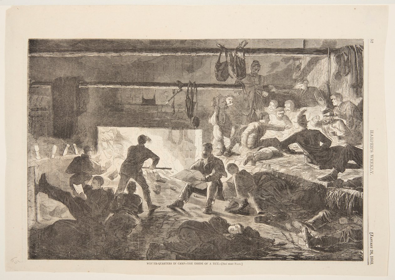 Vinterkvarterer i lejren – indersiden af en hytte af after Winslow Homer