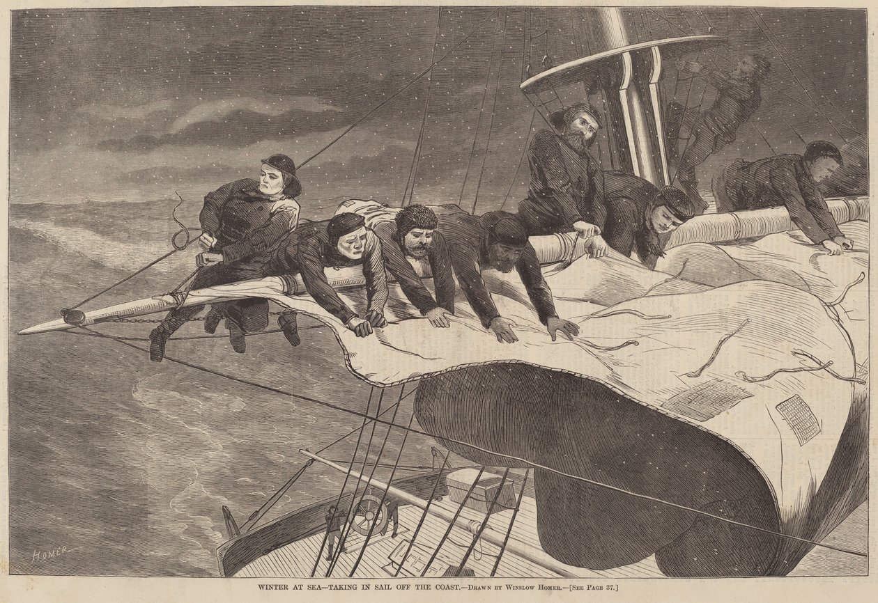 Vinter til søs - Indtog sejl fra kysten af after Winslow Homer