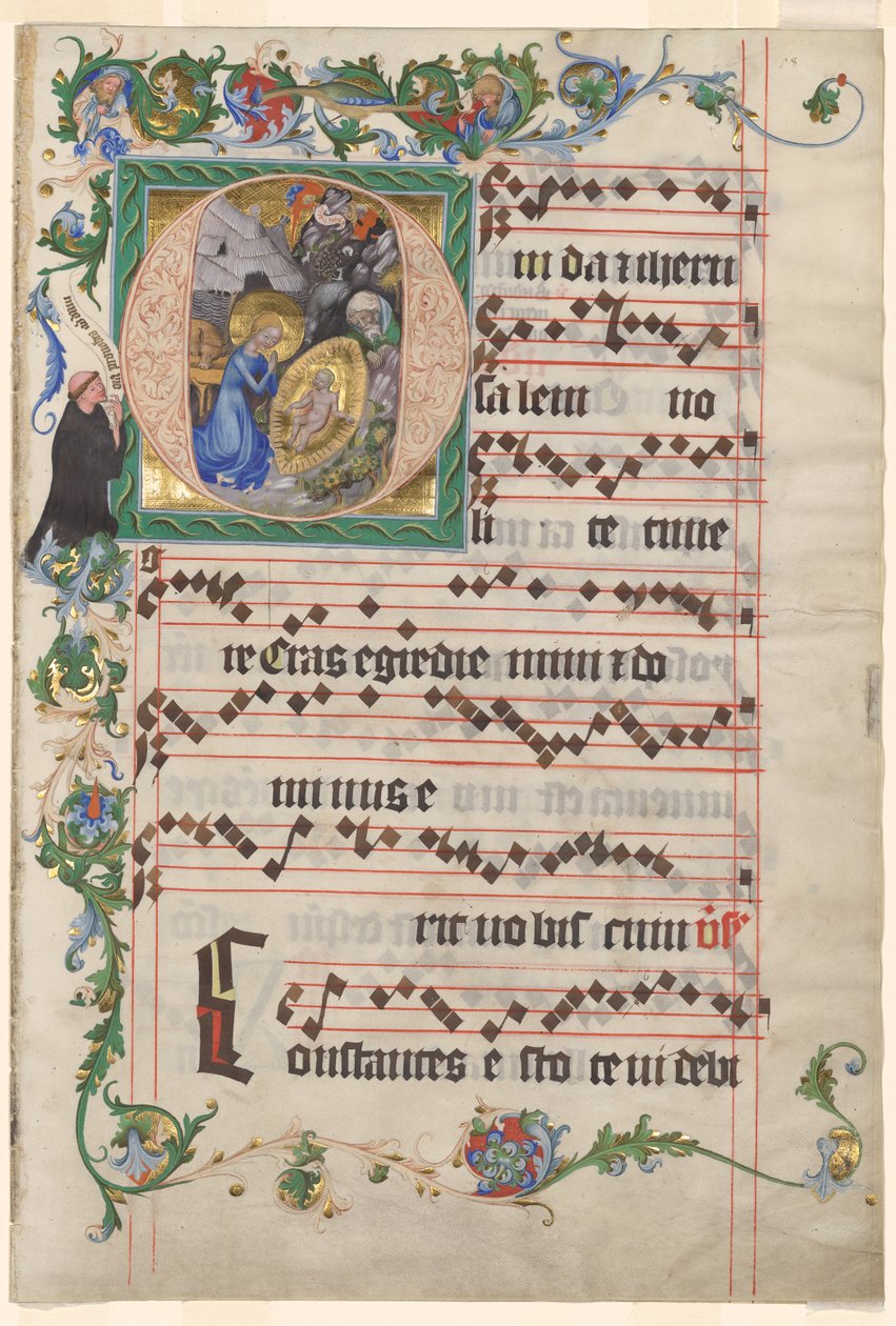 Bifolio fra et antifonarium: Historikeret initial O med fødselaren af after a work attributed to Zhou Wenju