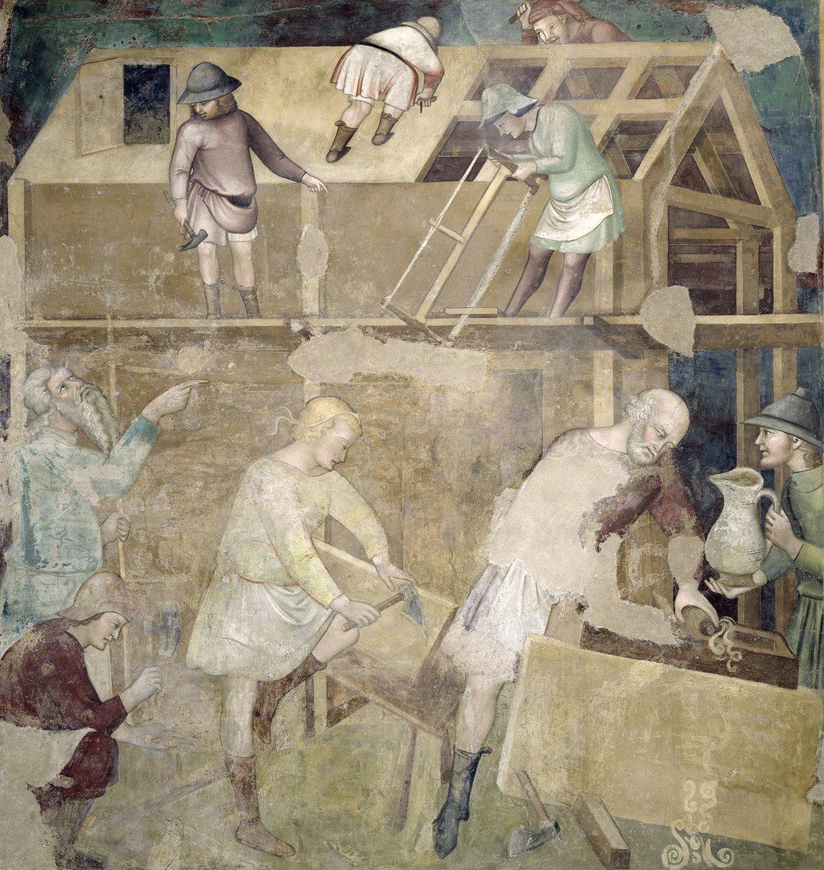 Noah bygger arken, 1356-67 af also Manfredi de Battilori Bartolo di Fredi
