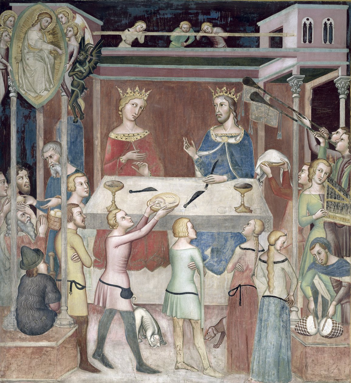Satan beder Gud om at friste Job, 1356-67 af also Manfredi de Battilori Bartolo di Fredi