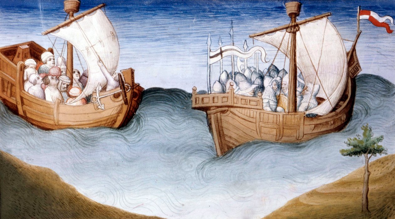 Fr 2810, Korsfarernes flåde, fra Livre des merveilles, ca. 1410-12 (tempera på vellum) af and workshop Boucicaut Master
