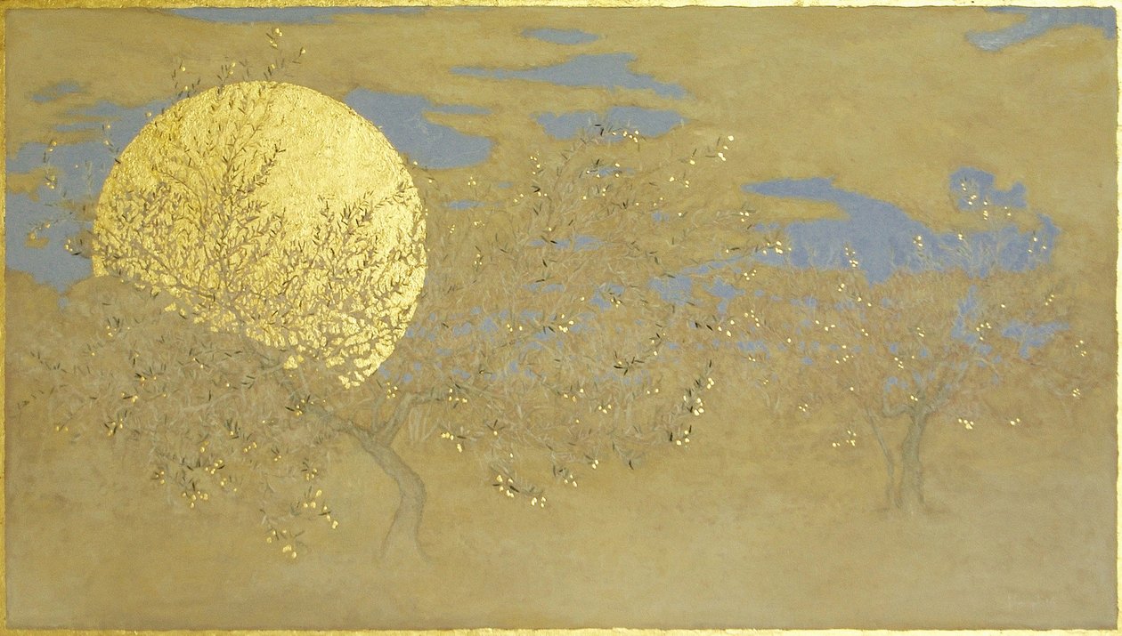 Happiness, 2014, olie og bladguld på panel af angus hampel