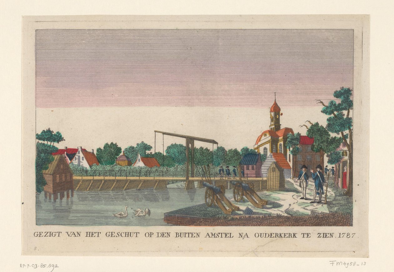 Batteri i Ouderkerk, 1787 Udsigt over artilleriet på den Buiten Amstel efter Ouderkerk udstillet 1787 (titel på objekt) Batterier omkring Amsterdam i 1787 (tyske kopier) (serietitel) af anonymous (attributed to)
