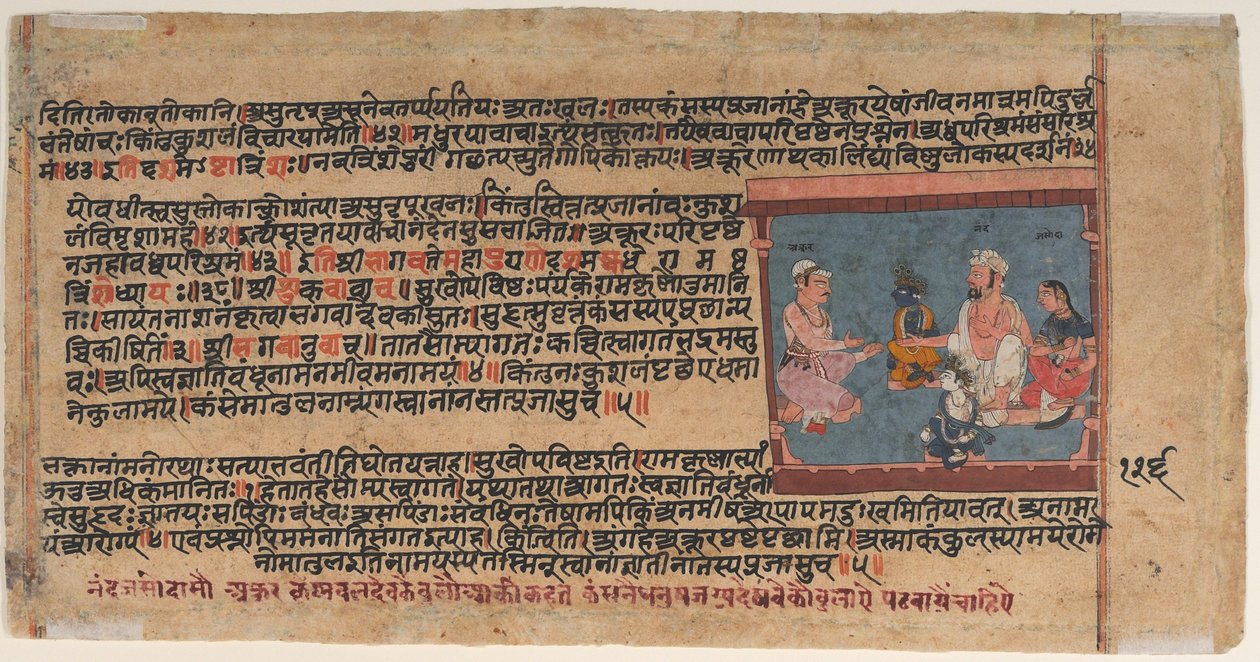 Akrura informerer Nanda og Yashoda: Side fra en spredt Bhagavata Purana (gamle historier om Lord Vishnu) af anonymous 