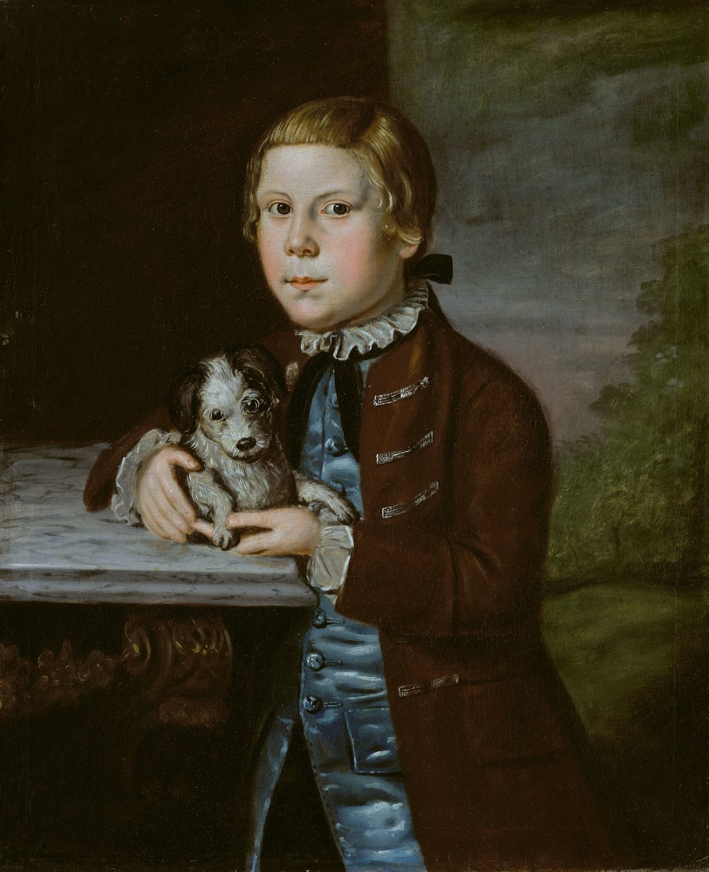 Dreng fra familien Hallett med hund af anonymous 