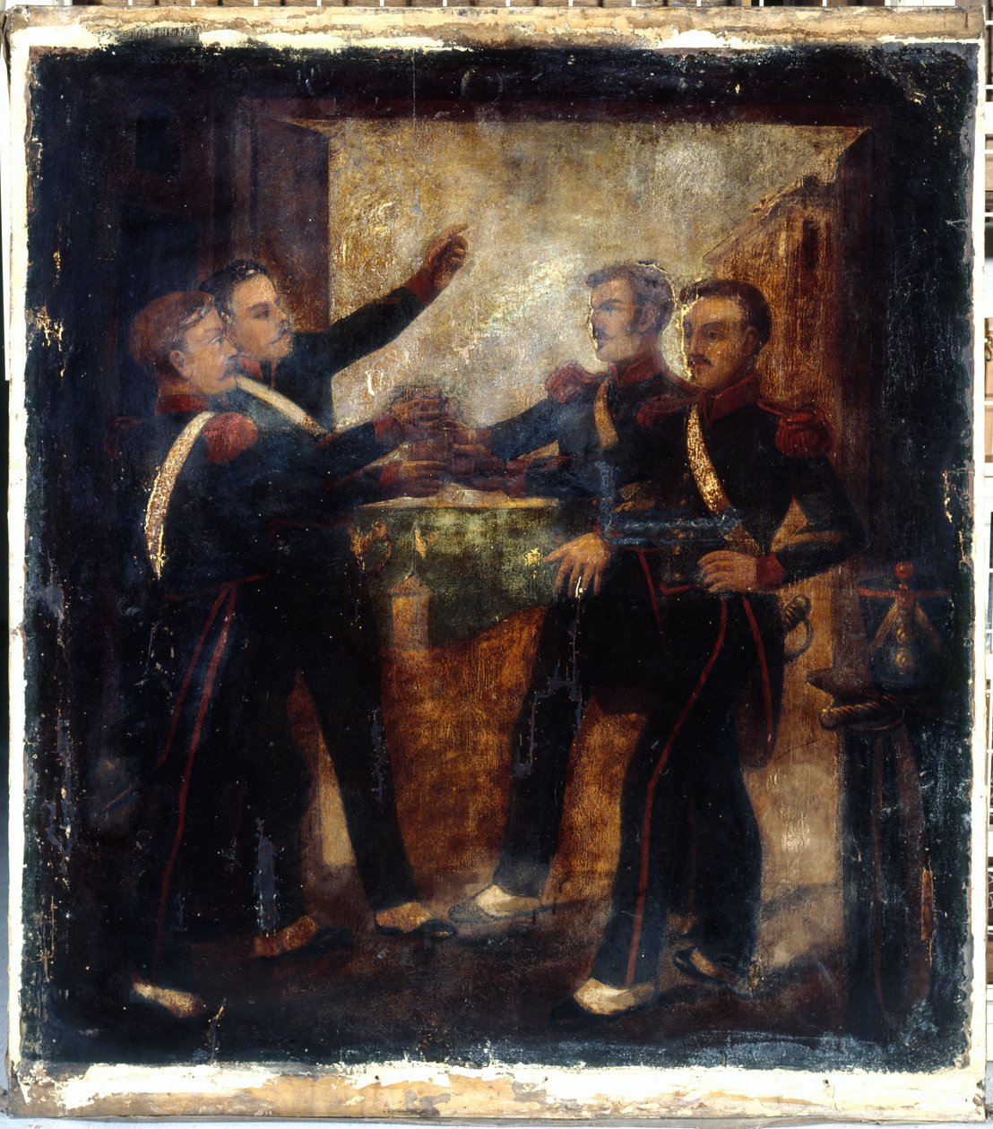 Fransk: Aux quatre sergents de La Rochelle. Værtshusets skilt. 3, boulevard Beaumarchais, 4. arrondissement, Paris af anonymous 