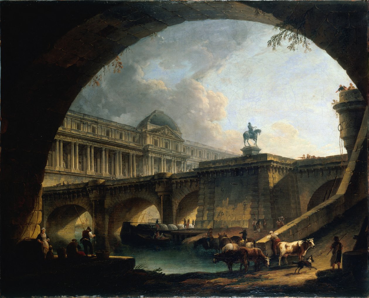 Fransk: Caprice architectural : un palais inspiré du Louvre et le Pont-Neuf s
