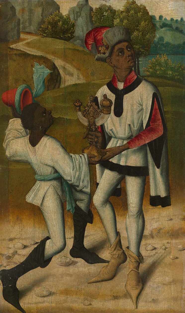 Kong Balthasar, en af de hellige tre konger og en tjener, fragment fra An Adoration of the Magi (De hellige kongers tilbedelse) af anonymous 