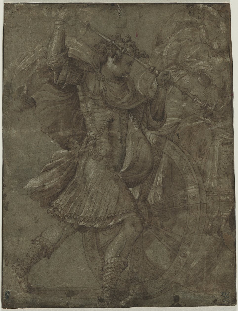 Mand i rustning ved siden af en vogn af assistant of Francesco Salviati
