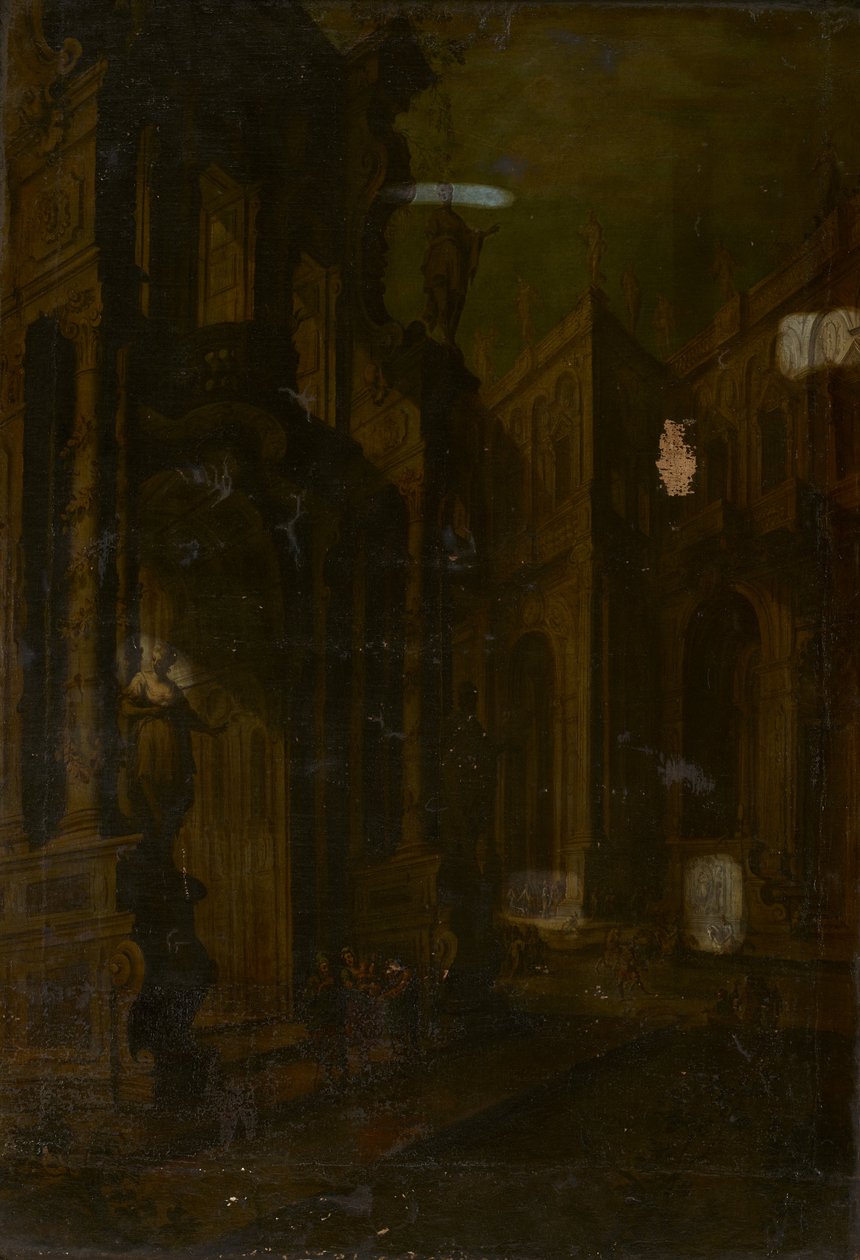 Arkitektonisk fantasi, stilleben af attributed to Vincenzo dal Re