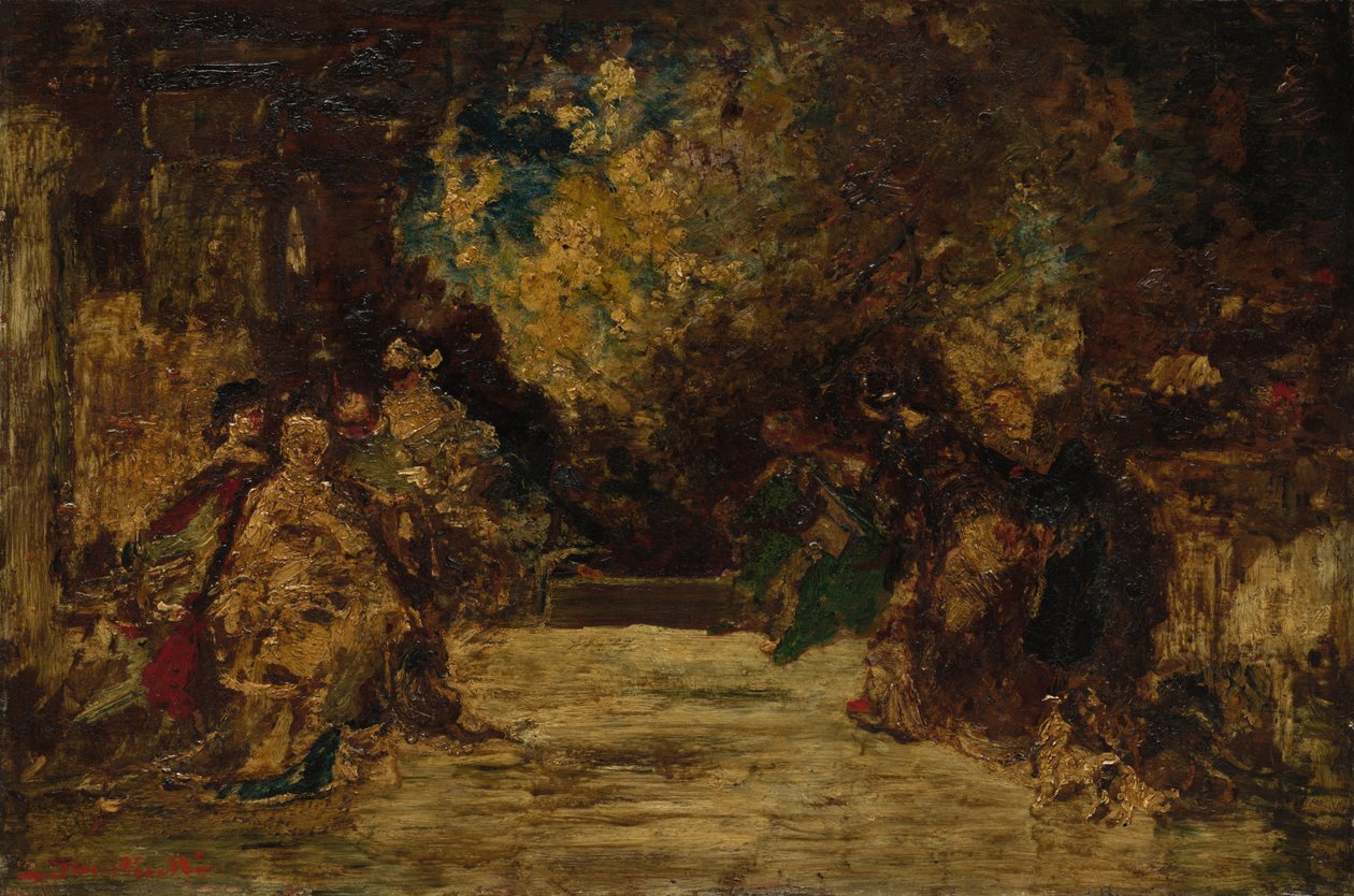 Figurer på en terrasse af attributed to Adolphe Monticelli