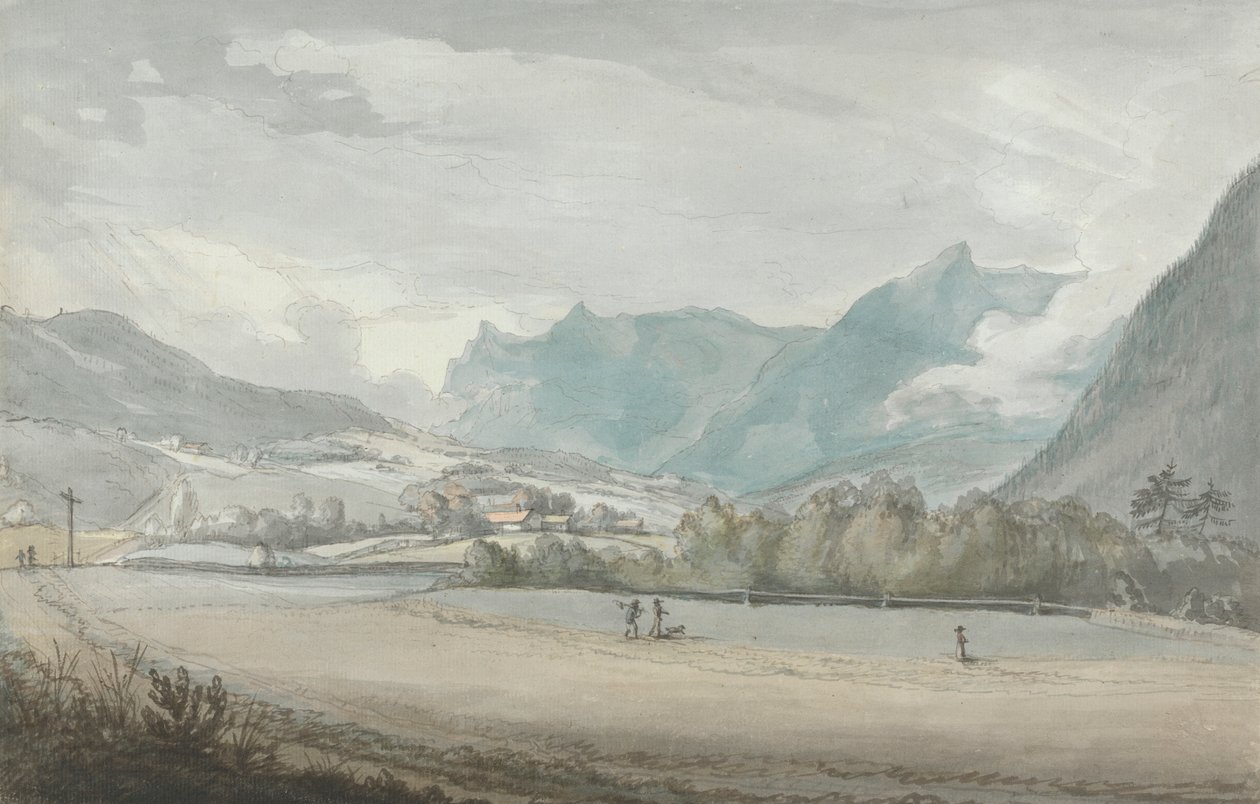Bjerglandskab med figurer af attributed to Benjamin West