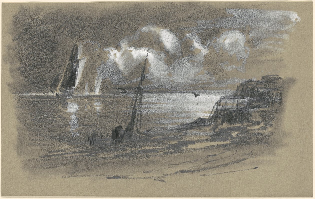 Seacoast by Moonlight [recto] af attributed to Edward Moran