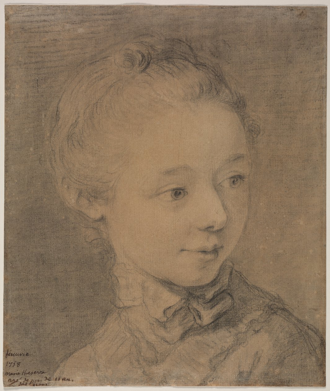 Hovedet af en ung pige, der vender mod højre af attributed to François Hubert Drouais
