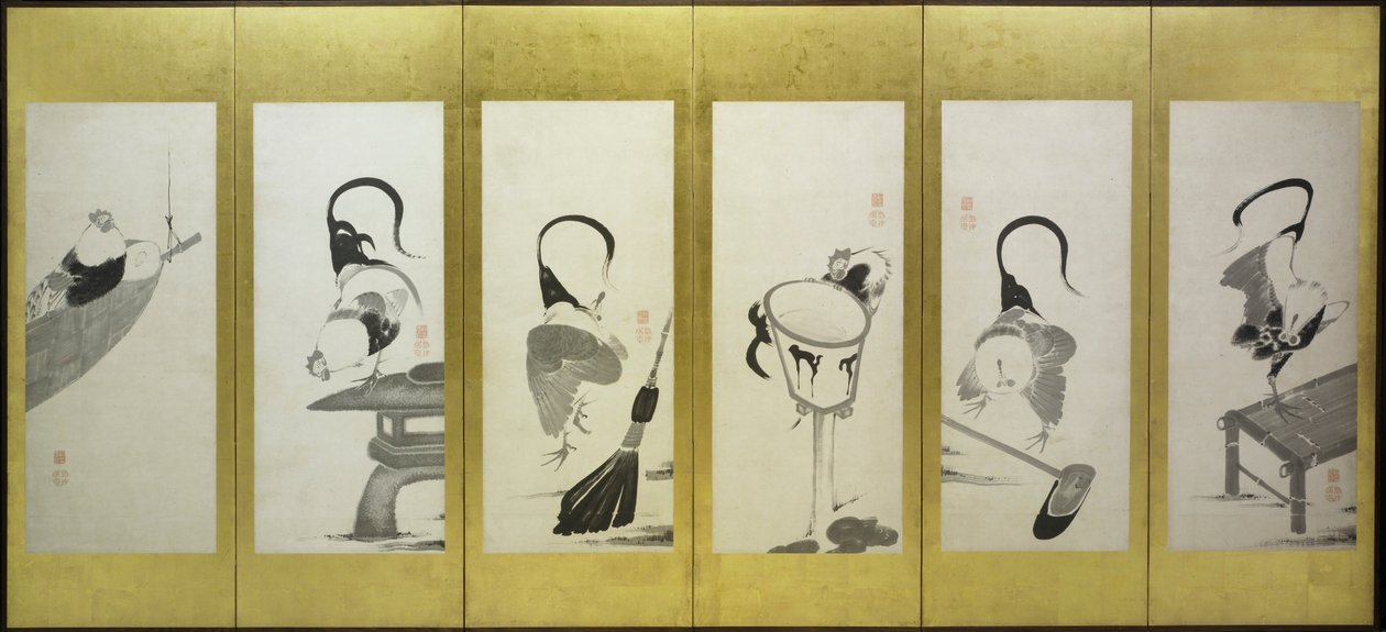 Haner og høns af attributed to Itō Jakuchū