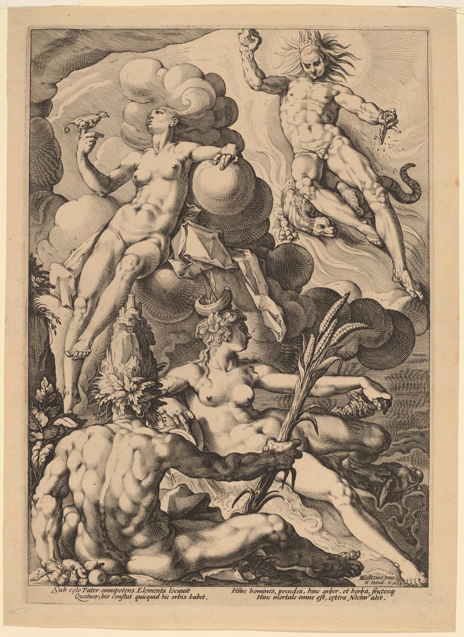 De fire elementer af attributed to Jacob Matham, after Hendrick Goltzius