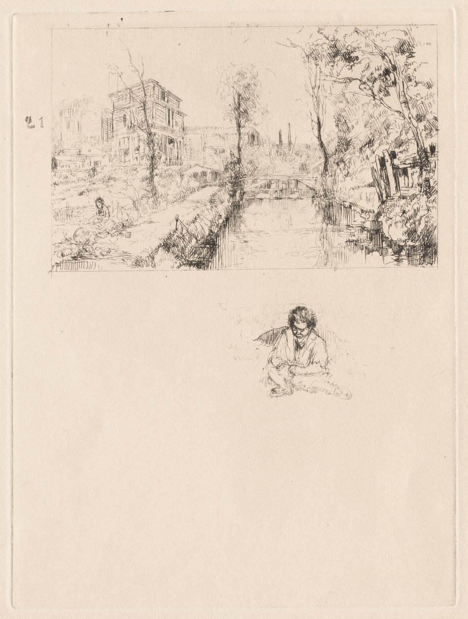 [Landskab med bro og barn] af attributed to Jean Louis Richter