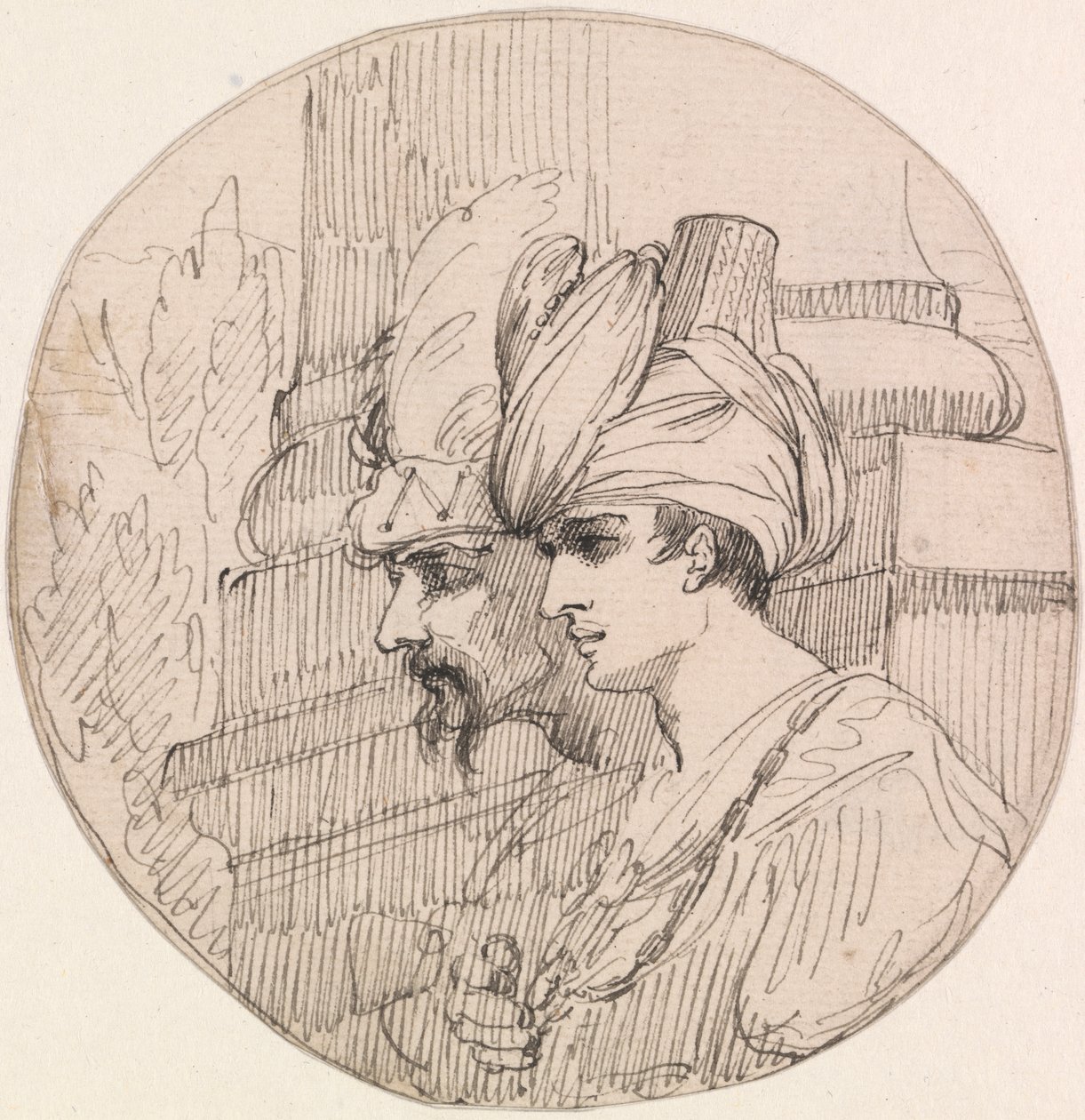 To hoveder i en runddel af attributed to John Hamilton Mortimer
