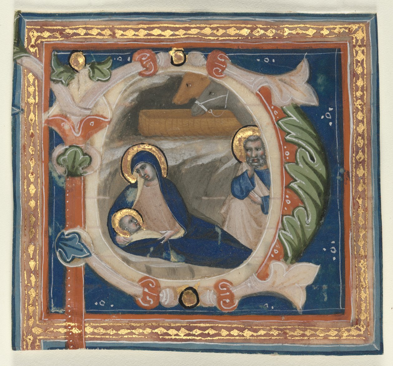 Historikeret initial (P) Udskåret fra en Gradual: Fødselen af attributed to Lippo Vanni