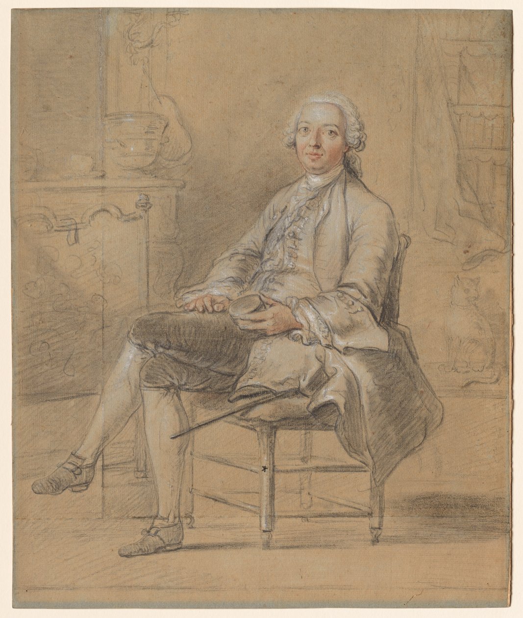 Siddende mand holder en snusdåse af attributed to Louis Aubert
