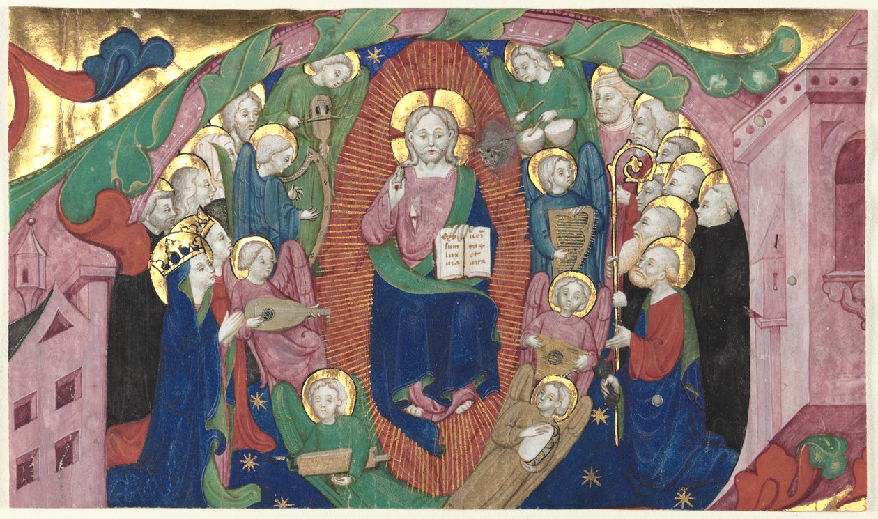 Fragment af en historisk initial fra en korbog: Kristus i majestæt af attributed to Michelino Molinari da Besozzo