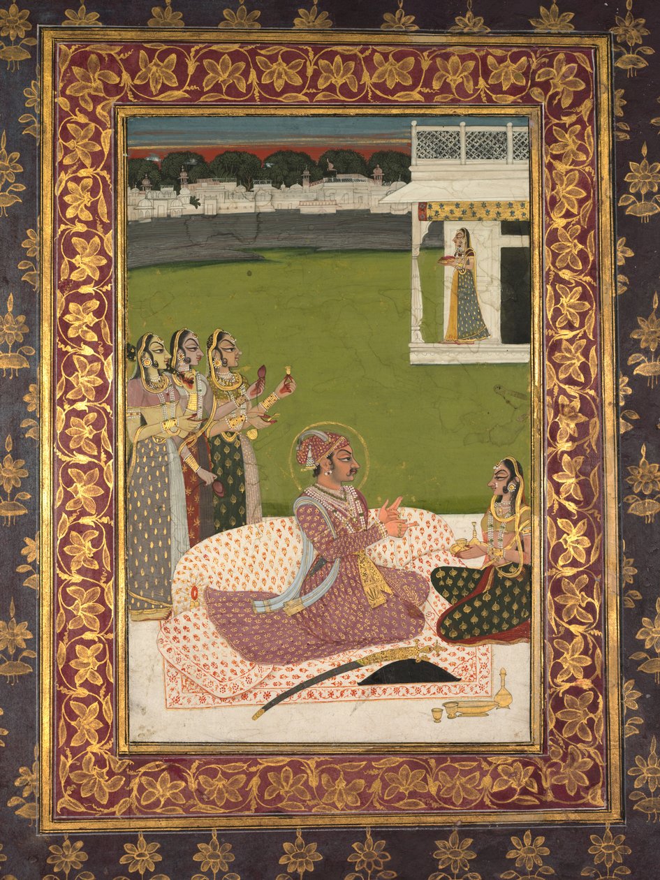 Portræt af Maharaja Savant Singh med Consort, Bani Thani af attributed to Nihal Chand