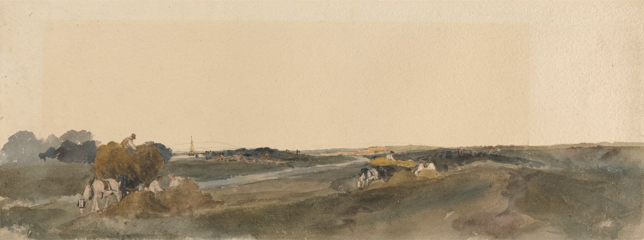 Høslæt på bredden af en Lincolnshire-flod af attributed to Peter DeWint
