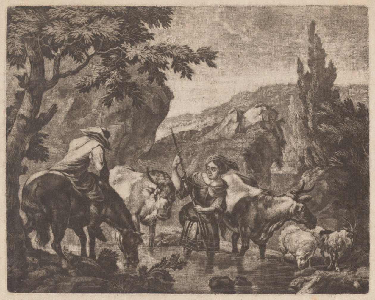 Kvæg, der springer en bæk af attributed to Robert Robinson,after Nicolaes Pietersz Berchem