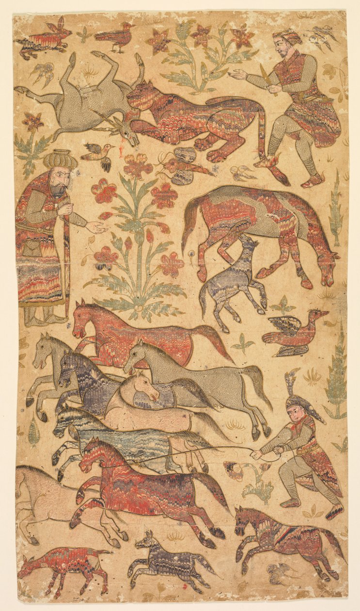 Et marmoreret billede af Rustam, der fanger Rakhsh af attributed to Shafi