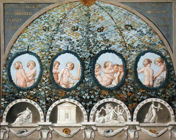 Design for a Ceiling Fresco, udgivet ca. 1780 (gouache, blæk og wc på en ætset bund) (se også 192026-028) af c.1489 1534 after Correggio