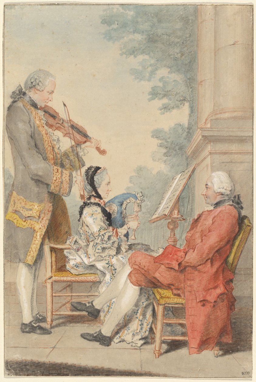 Monsieur og Madame Blizet med Monsieur Le Roy, skuespilleren af called Carmontelle Louis de Carrogis