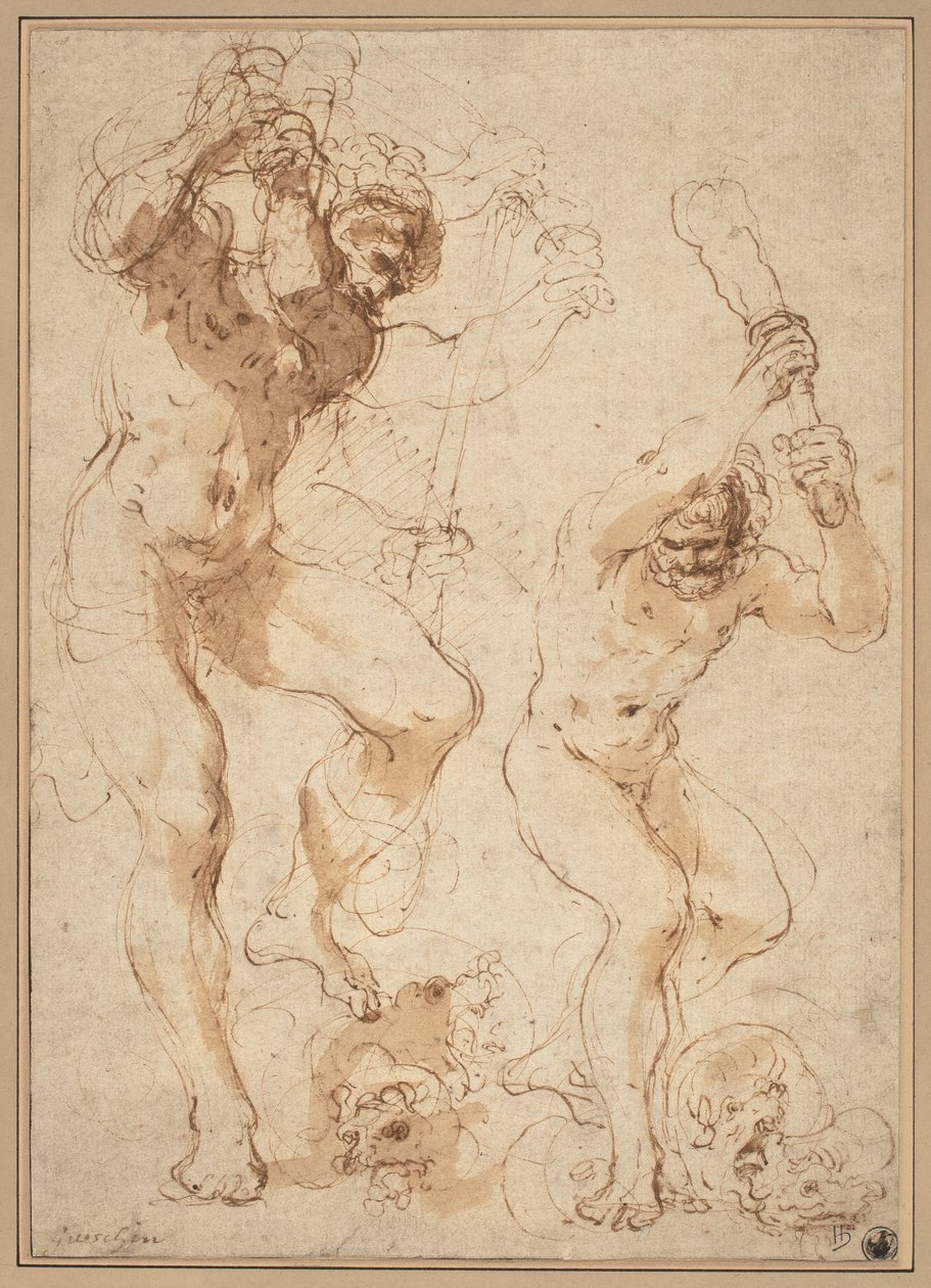Hercules dræber Hydraen af called Guercino Giovanni Francesco Barbieri