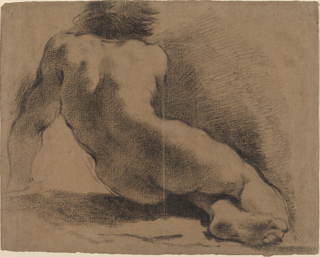 Siddende nøgen dreng set bagfra af called Guercino Giovanni Francesco Barbieri