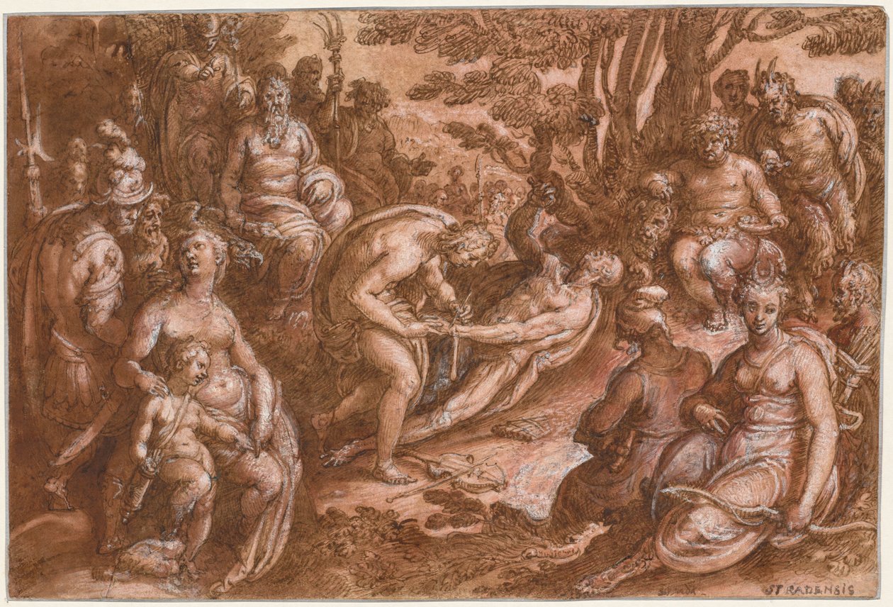 Marsyas affyring, ca. 1570-1605. af called Johannes Stradanus Jan van der