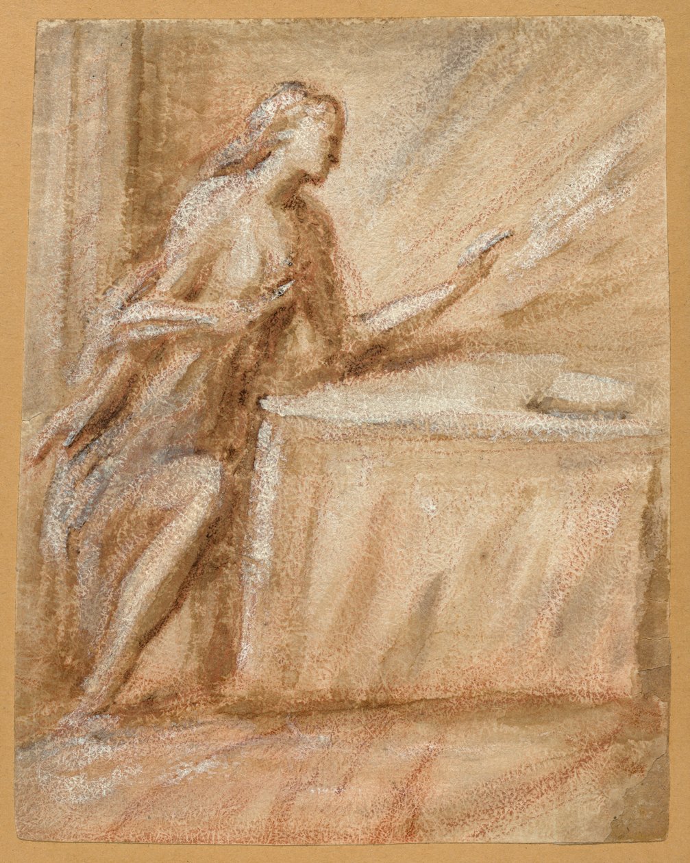 Studie af Jomfruen til en Bebudelse af called Schiavone Andrea Meldolla