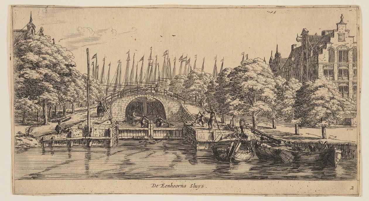 De Eenhorns Sluys, fra Views of Amsterdam af called Zeeman Reinier Nooms