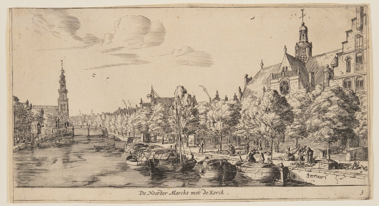 Noorder Marckt med Kerck, fra Views of Amsterdam af called Zeeman Reinier Nooms